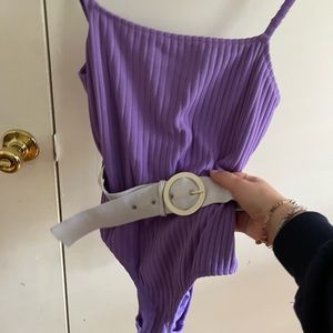 Solid and Striped bathing suit with removable belt